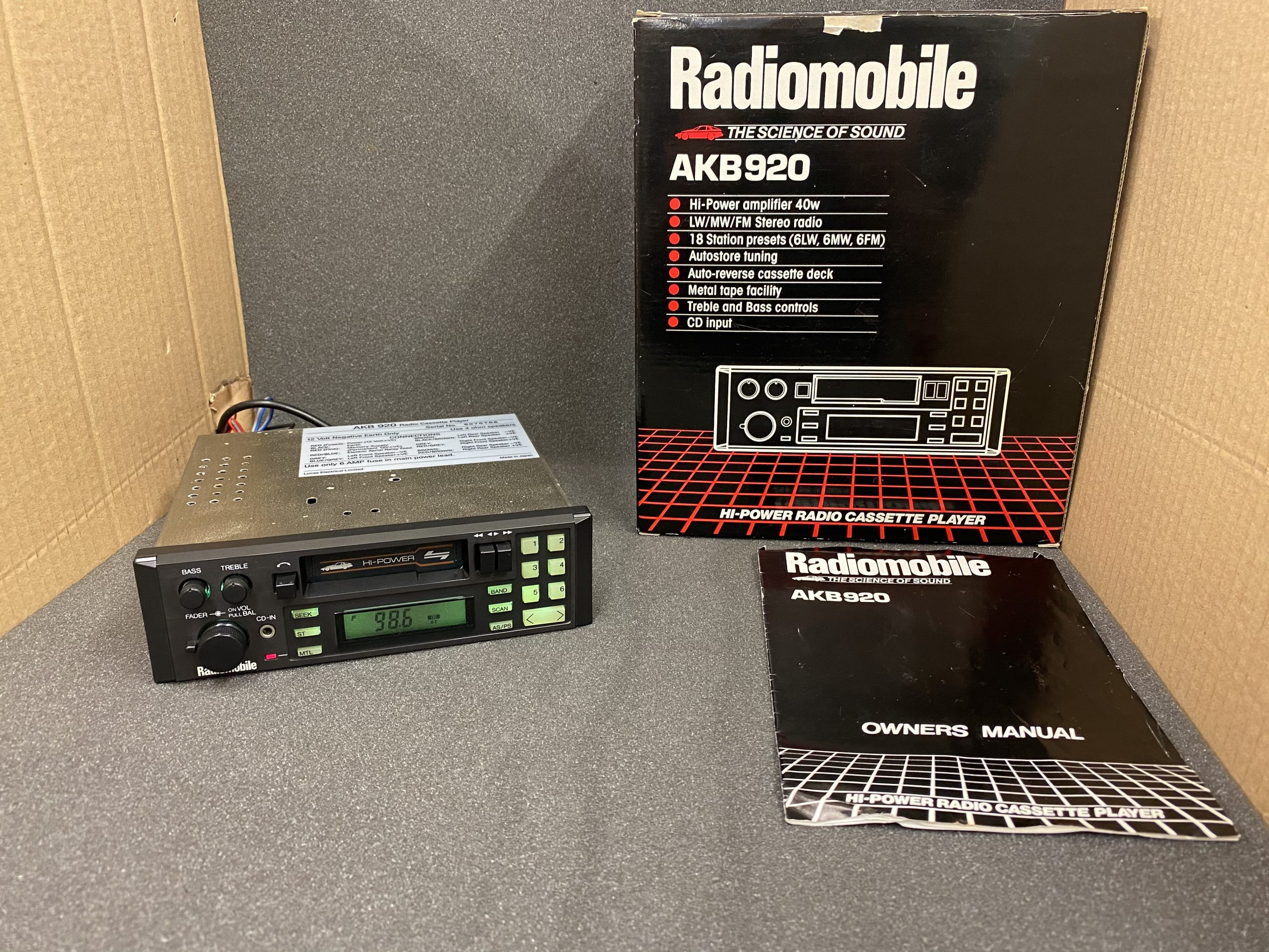 Radiomobile Akb 9 Old Car Radio Cassette Player Aux Feature Boxed Jt Audio