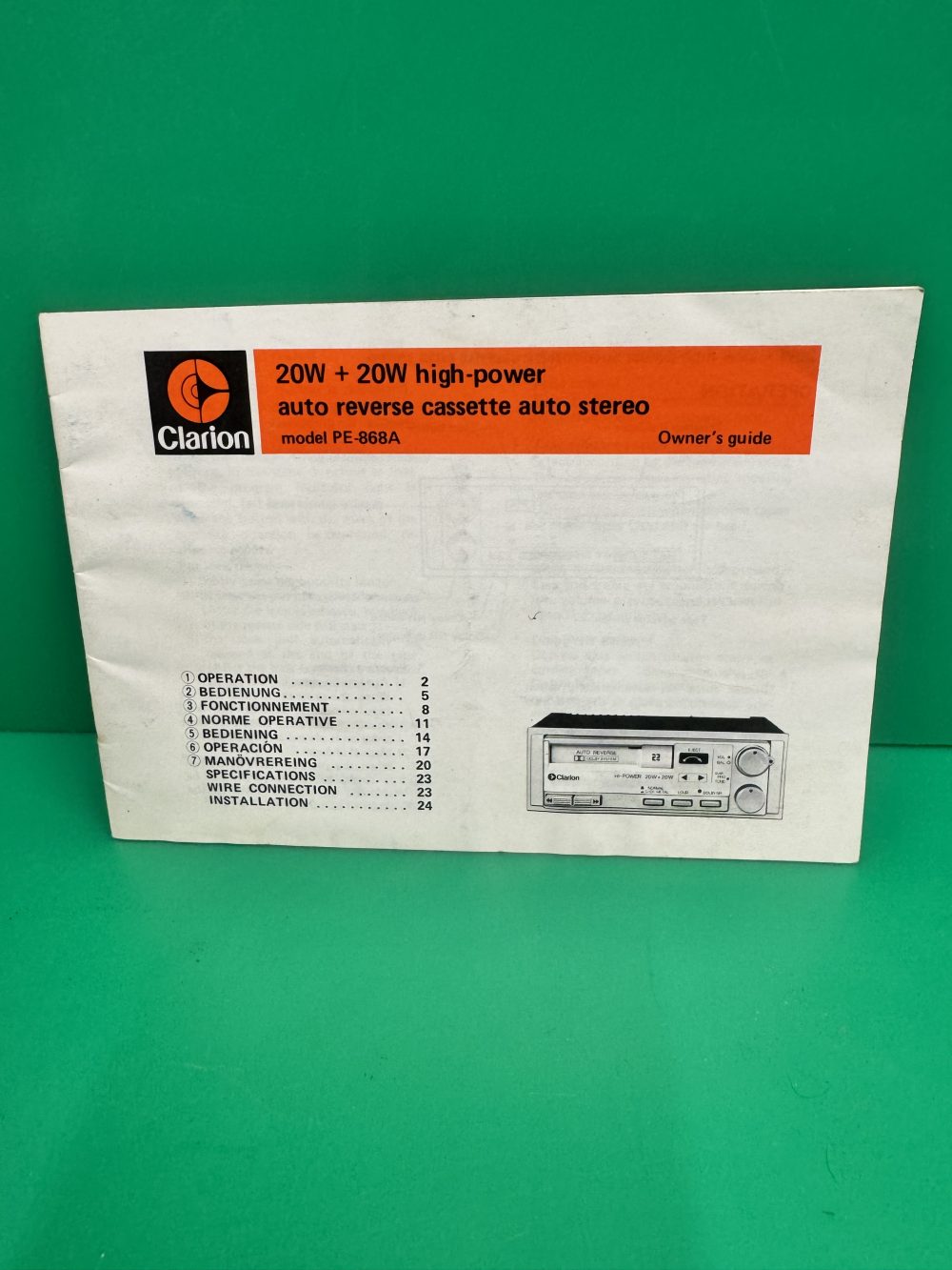 Clarion Pe-868a Car Radio Stereo Genuine Instruction Manual